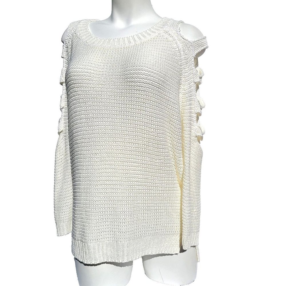 Pippa Lynn Women’s White Cutout Sweater - Size O/S Cold Shoulder Loose Knit